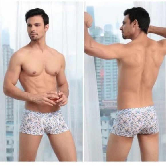 Blue Floral Print Men's White Boxer Briefs O/S - Picture 2 of 5